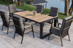 Discount Evora Garten-Essgruppe, anthrazit/natur, Alu/Teak/Polyester, 240 x 100 cm, FSC®-zertifiziertes Produkt Garten-Essgruppen