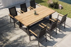 New Evora Garten-Essgruppe, grau/anthrazit, Alu/Teak/Textilene, 200 x 100 cm, stapelbar, FSC®-zertifiziertes Produkt Garten-Essgruppen