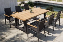 New Evora Garten-Essgruppe, grau/anthrazit, Alu/Teak/Textilene, 200 x 100 cm, stapelbar, FSC®-zertifiziertes Produkt Garten-Essgruppen