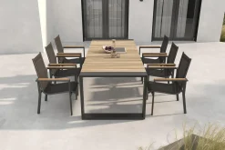 Outlet Evora Garten-Essgruppe, anthrazit/natur, Aluminium/Teak/Textilene, 240 x 100 cm, FSC®-zertifiziertes Produkt Garten-Essgruppen