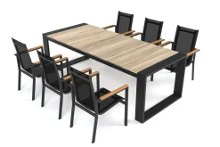 Outlet Evora Garten-Essgruppe, anthrazit/natur, Aluminium/Teak/Textilene, 240 x 100 cm, FSC®-zertifiziertes Produkt Garten-Essgruppen