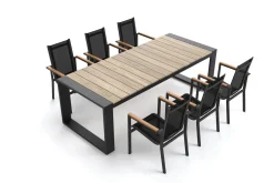 Outlet Evora Garten-Essgruppe, anthrazit/natur, Aluminium/Teak/Textilene, 240 x 100 cm, FSC®-zertifiziertes Produkt Garten-Essgruppen