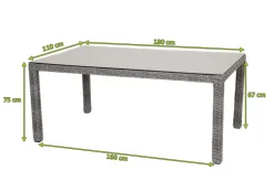 New ExklusivmodellRocking Comfort Esstisch, grau-braun-meliert, Alu/Polyrattan/Glaskeramik, 180x110 cm, pulverbeschichtet Gartentische