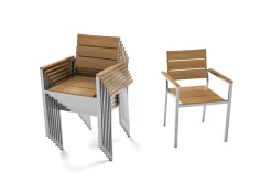 Discount Falun Garten-Essgruppe mit 8 Sesseln, braun, Edelstahl/Teakholz, 200 x 100 cm ausziehbar, stapelbar, FSC®-zertifiziertes Produkt Edelstahl-Gartenmöbel
