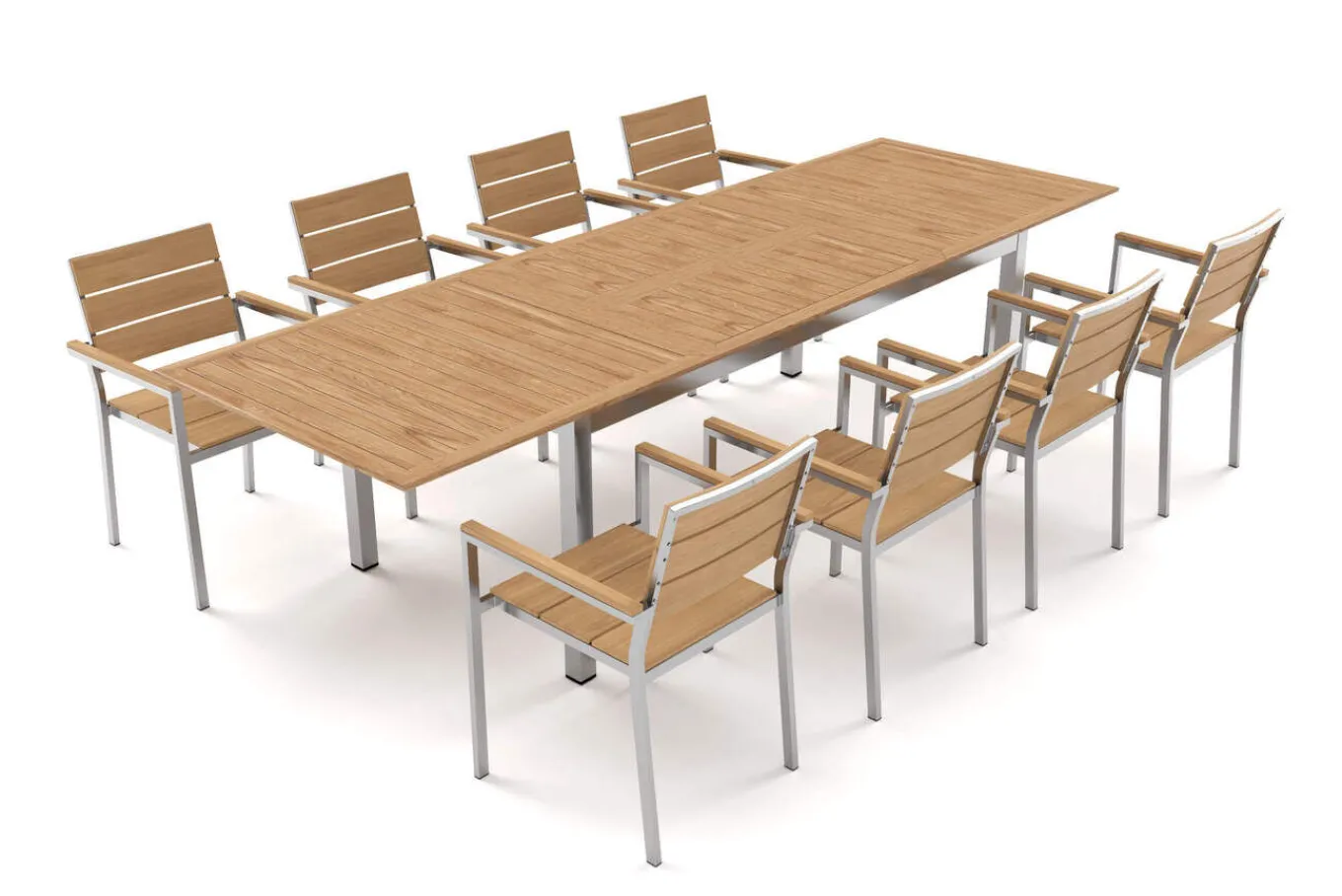 Discount Falun Garten-Essgruppe mit 8 Sesseln, braun, Edelstahl/Teakholz, 200 x 100 cm ausziehbar, stapelbar, FSC®-zertifiziertes Produkt Edelstahl-Gartenmöbel