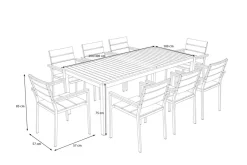 Discount Falun Garten-Essgruppe mit 8 Sesseln, braun, Edelstahl/Teakholz, 200 x 100 cm ausziehbar, stapelbar, FSC®-zertifiziertes Produkt Edelstahl-Gartenmöbel
