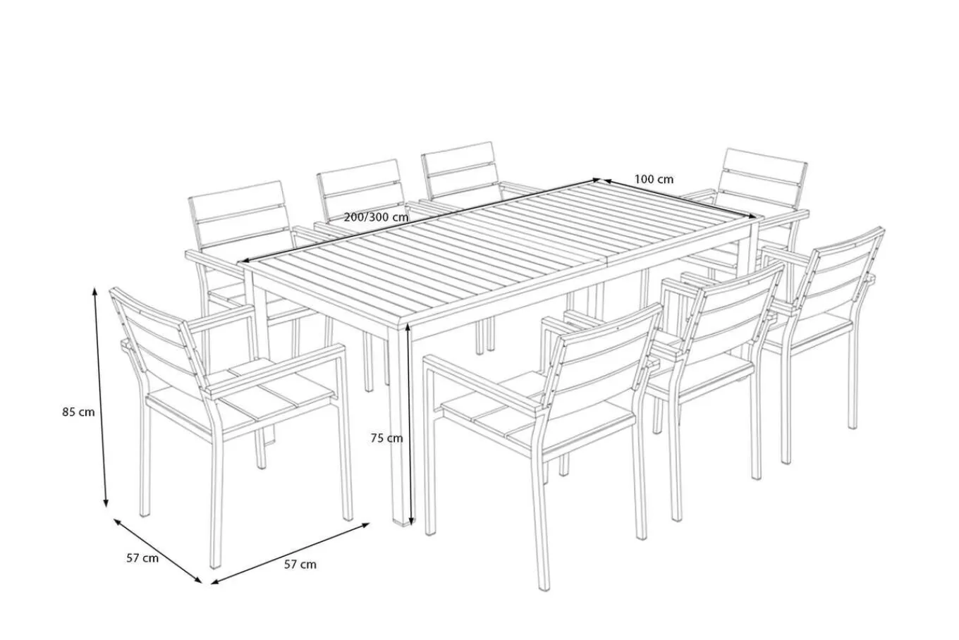 Discount Falun Garten-Essgruppe mit 8 Sesseln, braun, Edelstahl/Teakholz, 200 x 100 cm ausziehbar, stapelbar, FSC®-zertifiziertes Produkt Edelstahl-Gartenmöbel
