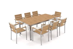 Discount Falun Garten-Essgruppe mit 8 Sesseln, braun, Edelstahl/Teakholz, 200 x 100 cm ausziehbar, stapelbar, FSC®-zertifiziertes Produkt Edelstahl-Gartenmöbel