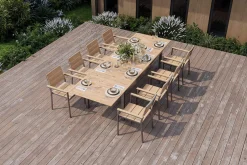 Discount Falun Garten-Essgruppe mit 8 Sesseln, braun, Edelstahl/Teakholz, 200 x 100 cm ausziehbar, stapelbar, FSC®-zertifiziertes Produkt Edelstahl-Gartenmöbel