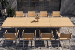 Discount Falun Garten-Essgruppe mit 8 Sesseln, braun/silber, Teakholz/Edelstahl, 220/340 x 100 cm, ausziehbar stapelbar FSC®-zertifiziert Garten-Essgruppen