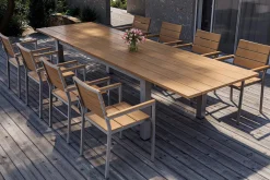 Discount Falun Garten-Essgruppe mit 8 Sesseln, braun/silber, Teakholz/Edelstahl, 220/340 x 100 cm, ausziehbar stapelbar FSC®-zertifiziert Garten-Essgruppen