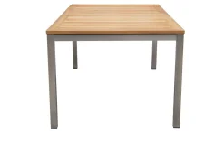Outlet Falun Garten-Essgruppe, braun, Teakholz/Edelstahl, Ausziehtisch 180/240 x 100 cm, inkl. 6 Stapelsessel, FSC®-zertifiziertes Produkt Garten-Essgruppen