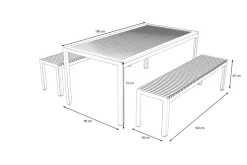 Falun Garten-Essgruppe, braun/silber, Edelstahl/Teakholz, 180 x 90 cm Tisch und 2 Bänke 160 x 38 cm Garten-Essgruppen