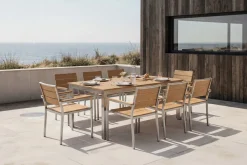 Outlet Falun Garten-Essgruppe mit 8 Sesseln, braun, Teakholz/Edelstahl, 180/240 x 100 cm, ausziehbar, stapelbar, FSC®-zertifiziertes Produkt Garten-Essgruppen|Edelstahl-Gartenmöbel