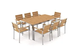 Outlet Falun Garten-Essgruppe mit 8 Sesseln, braun, Teakholz/Edelstahl, 180/240 x 100 cm, ausziehbar, stapelbar, FSC®-zertifiziertes Produkt Garten-Essgruppen|Edelstahl-Gartenmöbel