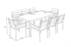 Outlet Falun Garten-Essgruppe mit 8 Sesseln, braun, Teakholz/Edelstahl, 180/240 x 100 cm, ausziehbar, stapelbar, FSC®-zertifiziertes Produkt Garten-Essgruppen|Edelstahl-Gartenmöbel