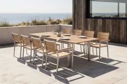 Outlet Falun Garten-Essgruppe mit 8 Sesseln, braun, Teakholz/Edelstahl, 180/240 x 100 cm, ausziehbar, stapelbar, FSC®-zertifiziertes Produkt Garten-Essgruppen|Edelstahl-Gartenmöbel
