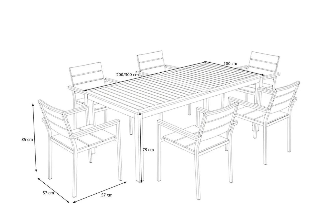 Falun Garten-Essgruppe mit 6 Sesseln, braun, Edelstahl/Teakholz, 200 x 100 cm ausziehbar, stapelbar, FSC®-zertifiziertes Produkt Garten-Essgruppen|Edelstahl-Gartenmöbel