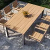 Best Falun Garten-Essgruppe mit 6 Sesseln, braun/silber, Teakholz/Edelstahl, 220/340 x 100 cm, ausziehbar, stapelbar, FSC®-zertifiziertes Produkt Garten-Essgruppen