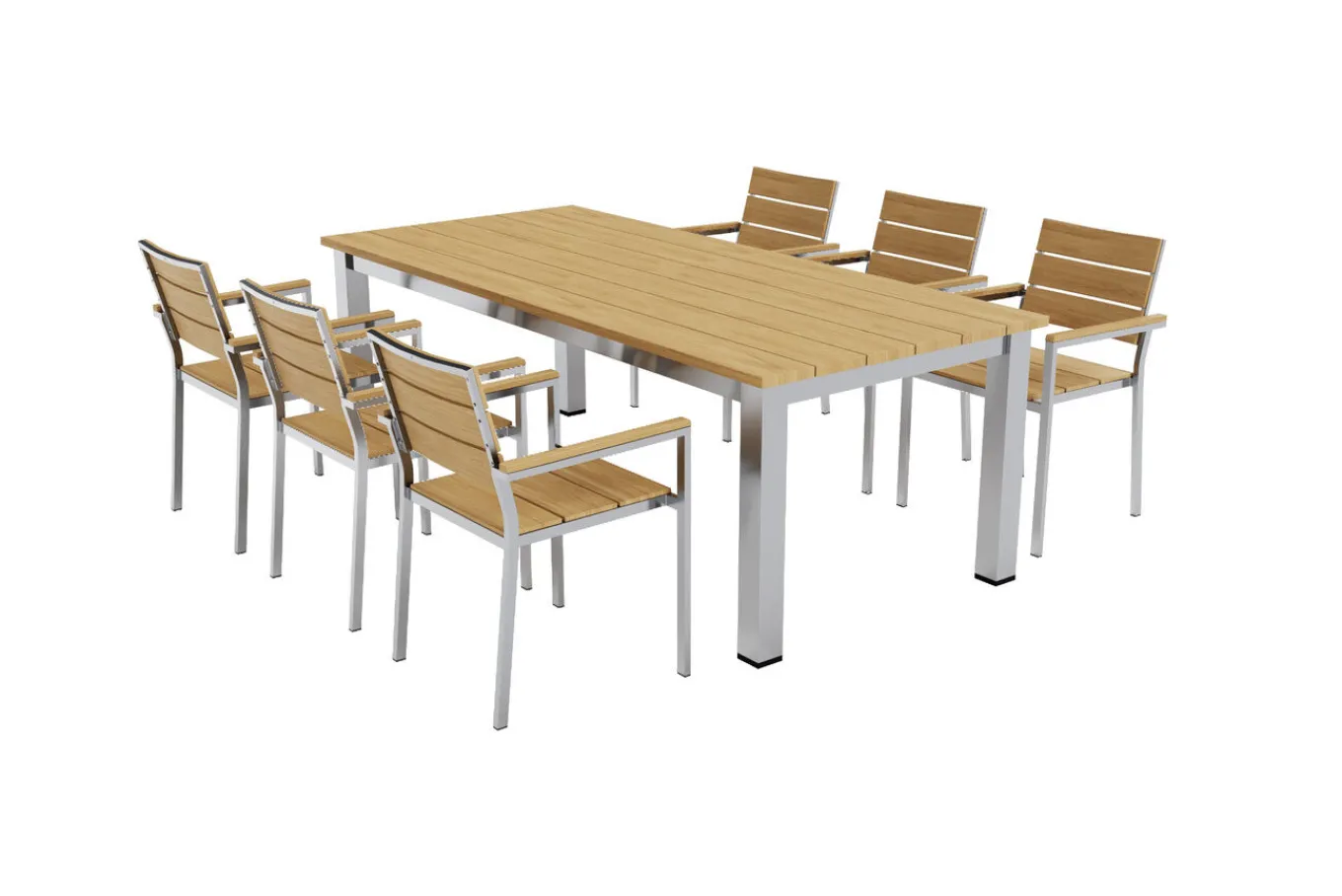 Best Falun Garten-Essgruppe mit 6 Sesseln, braun/silber, Teakholz/Edelstahl, 220/340 x 100 cm, ausziehbar, stapelbar, FSC®-zertifiziertes Produkt Garten-Essgruppen