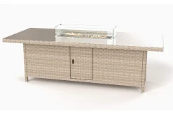 Feuertisch, beige meliert, Aluminium/Polyrattan/Glas, 200 x 100 cm, hitzebeständig, inklusive Schutzglas der Feuerstelle Gartentische|Polyrattan-Gartenmöbel