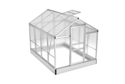 New Flora Gewächshaus, Silber, Aluminium, 250 x 190 x 200 cm, mit Spitzdach Gewächshaus|Aluminium-Gartenmöbel