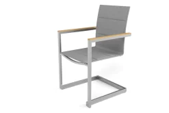 Discount Freischwinger, silber, Edelstahl/Textilene, padded, Armlehnen aus Teakholz Gartenstühle & Gartensessel