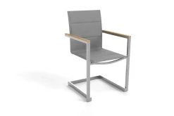 Discount Freischwinger, silber, Edelstahl/Textilene, padded, Armlehnen aus Teakholz Gartenstühle & Gartensessel