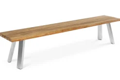Clearance Gartenbank, Edelstahl/recyceltes Teak, 160x40x45cm, A-Gestell, rustikal gebürstet Gartenbänke & Gartensofas