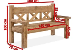 Gartenbank, natur, recyceltes Teak, 160x73cm, mit Rücken- und Armlehnen, rustikal gebürstet Gartenbänke & Gartensofas