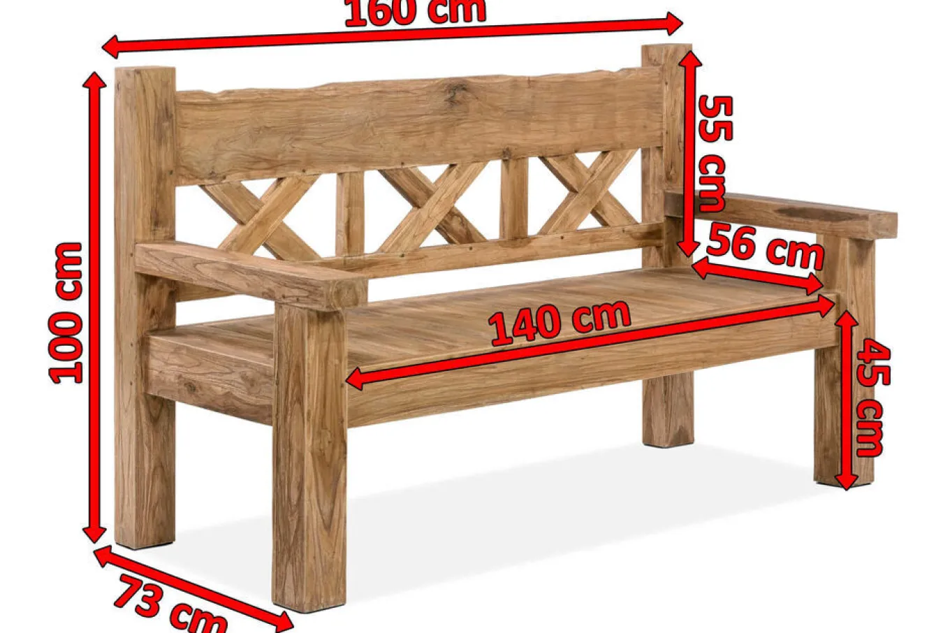 Gartenbank, natur, recyceltes Teak, 160x73cm, mit Rücken- und Armlehnen, rustikal gebürstet Gartenbänke & Gartensofas