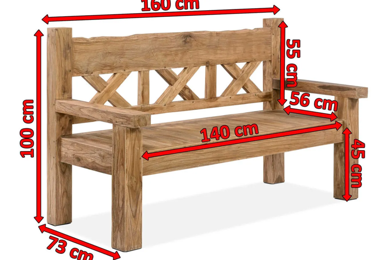 Gartenbank, natur, recyceltes Teak, 160x73cm, mit Rücken- und Armlehnen, rustikal gebürstet Gartenbänke & Gartensofas