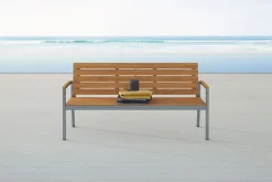 Hot Gartenbank, Teakholz/Edelstahl, 3-Sitzer, 160x55x80cm, FSC®-zertifiziertes Produkt Edelstahl-Gartenmöbel|Gartenbänke & Gartensofas