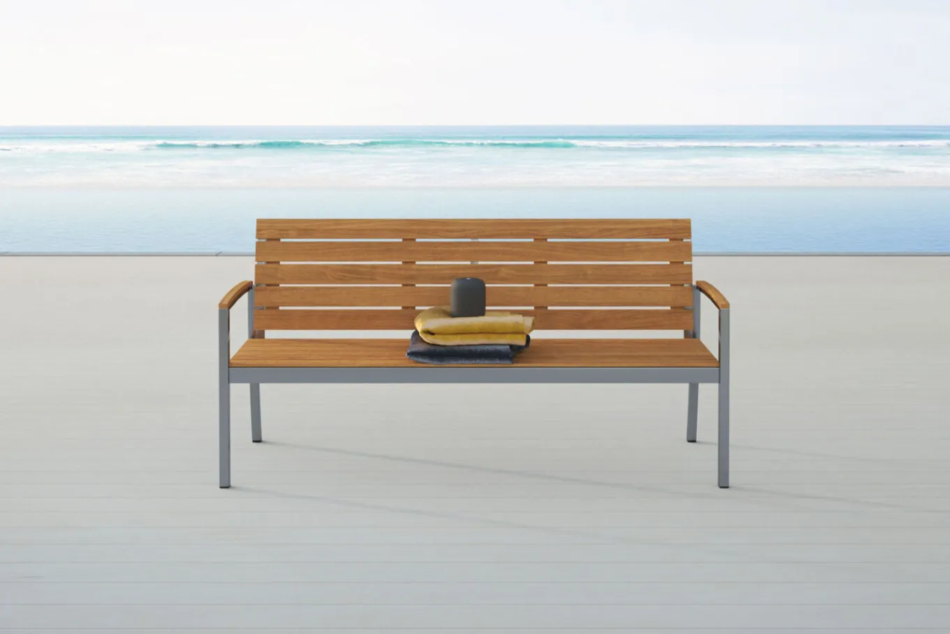 Hot Gartenbank, Teakholz/Edelstahl, 3-Sitzer, 160x55x80cm, FSC®-zertifiziertes Produkt Edelstahl-Gartenmöbel|Gartenbänke & Gartensofas