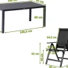 Clearance Garten-Essgruppe, anthrazit matt, Alu/Spraystone/Textilen, 160x95 cm, 6 Klappstühle, verstellbar Garten-Essgruppen