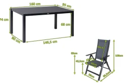 Clearance Garten-Essgruppe, anthrazit, Alu/Spraystone/Textilen, 160x95 cm, 6 Klappstühle Garten-Essgruppen
