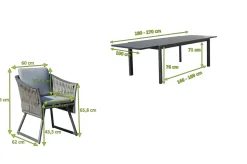 Online Garten-Essgruppe, anthrazit, Alu, Ausziehtisch 180/270x100 cm, 8 Sessel Garten-Essgruppen|Aluminium-Gartenmöbel