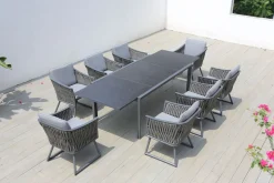 Online Garten-Essgruppe, anthrazit, Alu, Ausziehtisch 180/270x100 cm, 8 Sessel Garten-Essgruppen|Aluminium-Gartenmöbel