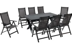 Best Garten-Essgruppe, anthrazit, Alu / Keramik / Textil, 180/280x100cm, 8 Klappstühle Garten-Essgruppen