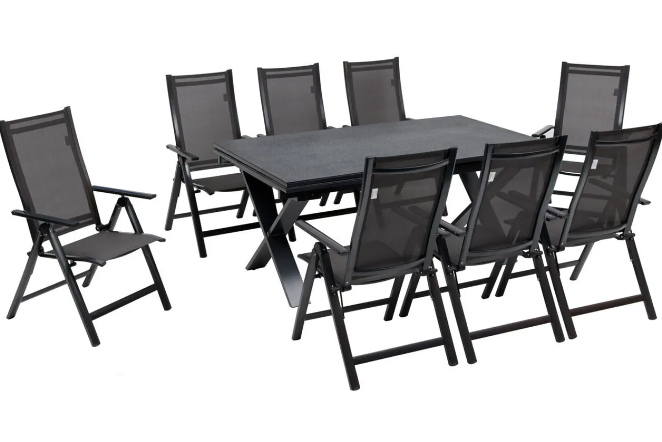 Best Garten-Essgruppe, anthrazit, Alu / Keramik / Textil, 180/280x100cm, 8 Klappstühle Garten-Essgruppen