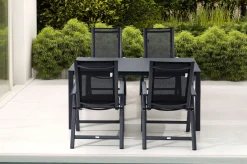 Discount Garten-Essgruppe, anthrazit matt, Alu/Spraystone/Textilen, 160 x 95 cm, 4 Klappstühle Garten-Essgruppen
