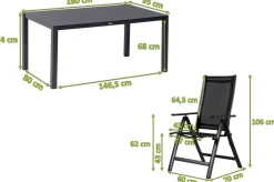 Discount Garten-Essgruppe, anthrazit matt, Alu/Spraystone/Textilen, 160 x 95 cm, 4 Klappstühle Garten-Essgruppen