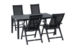 Discount Garten-Essgruppe, anthrazit matt, Alu/Spraystone/Textilen, 160 x 95 cm, 4 Klappstühle Garten-Essgruppen