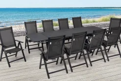 Discount Garten-Essgruppe, anthrazit, Alu / Keramik / Textil, 180/280x100cm, 10 Klappstühle Garten-Essgruppen