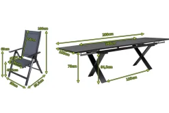 Discount Garten-Essgruppe, anthrazit, Alu / Keramik / Textil, 180/280x100cm, 10 Klappstühle Garten-Essgruppen