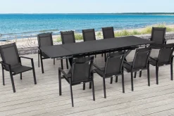 Outlet Garten-Essgruppe, anthrazit, Alu / Keramik / Textil, 180/280x100cm, 10 Stapelsessel Garten-Essgruppen