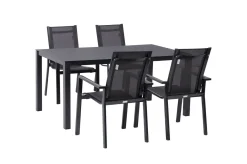 Garten-Essgruppe, anthrazit, Alu/Spraystone/Textilen, 160x95 cm, 4 Stapelsessel Garten-Essgruppen