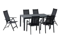 Discount Garten-Essgruppe, anthrazit matt, Alu/Spraystone/Textilen, 160 x 95 cm, 4 Stapelsessel, 2 Klappstühle Garten-Essgruppen