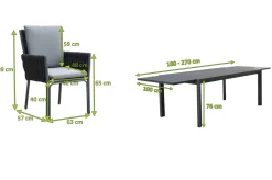 Discount Garten-Essgruppe, anthrazit, Alu, Ausziehtisch 180/270x100 cm, 10 Sessel Garten-Essgruppen|Aluminium-Gartenmöbel