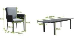 Discount Garten-Essgruppe, anthrazit, Alu, Ausziehtisch 180/270x100 cm, 10 Sessel Garten-Essgruppen|Aluminium-Gartenmöbel